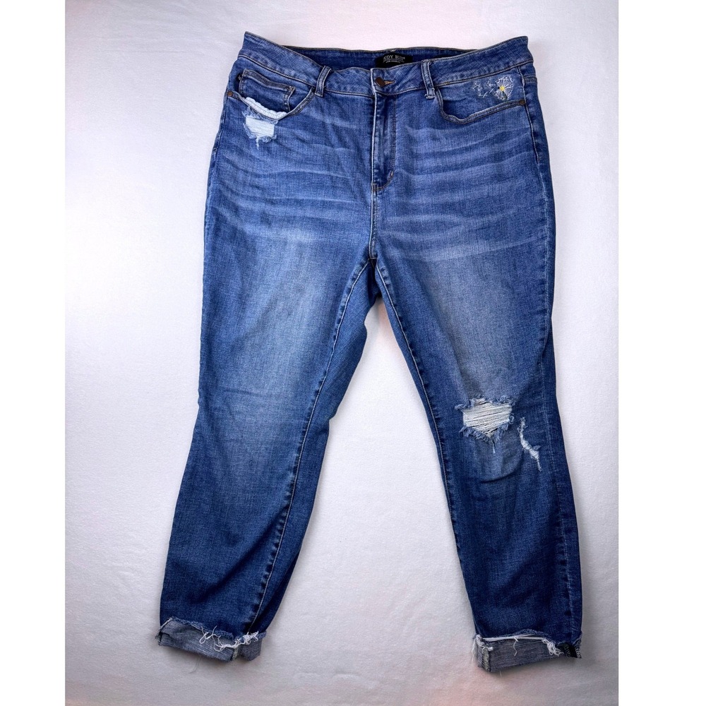 Judy Blue Skinny Fit Distressed Cuffed Crop Jeans Plus Size 20W Stretch